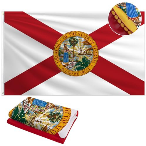 Florida-Flagge, 90 x 152 cm, strapazierfähig, 210D 3-lagiger Stoff, bestickte Dichtung und 4 Reihen Nähte, Fliegenenden mit 2 Messingösen, Bundesstaat Florida, FL-Flagge, Sonnenscheinstaat für Wand