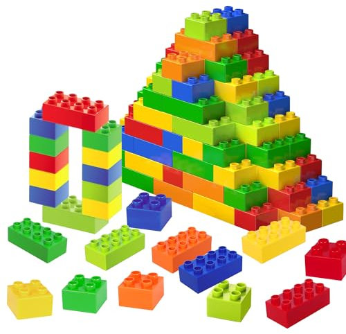 Cabeeskii Grandi mattoncini, 60 Pezzi di mattoncini in 6 Colori e 2 Dimensioni, compatibili con Duplo e Tutte Le Principali Marche, Giocattolo Ideale per Bambini dai 3 Anni in su