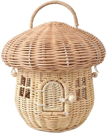 DRMEE Basket Hen for Eggs Handmade Mushroom Shape Portable Baskets For Eggs,Wicker Bunny Basket With Handle With Lid Egg Storage