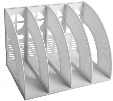 Elezeal A4 File Holder Magazine File Folder Desk Organizer, Compartments Bookshelf Document Divider Paper Box Bookends for Office Home Organization and Storage Racks (Grey, 4 Compartments)