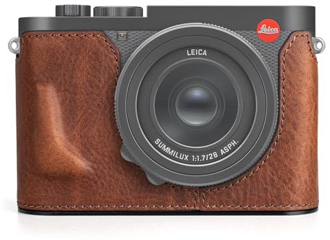 MUZIRI KINOKOO Tasche für Leica Q3 Q3 43, Oberschicht aus echtem Leder Leica Q3/Q3 43 Halbtasche, Premium-Version mit Loch an der Unterseite für sofortigen Zugriff auf Akku – Braun