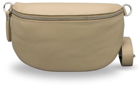 ADEL Bauchtasche Damen Echtleder Emma Silber Handgemachte Umhängetasche Crossbody Bag Schultertasche mit Ledergurt Stylische Hüfttasche Made in Italy (Taupe-Silber 1, Large)