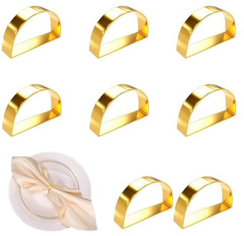 8 Stück Serviettenringe, Elegante Serviettenringe Gold, Serviettenring-Set für Hochzeiten, Partys, Urlaubsfeiern, Geburtstagsfeiern, Abend (Gold)