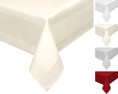 BEAUTEX Damast Tischdecke, 100% mercerisierte Vollzwirn Baumwolle, Gastronomie Tischwäsche (Farbe: Creme, Größe: Tischdecke eckig 100x100 cm)