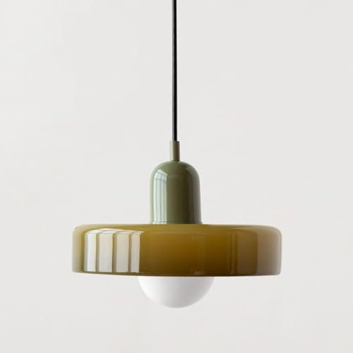 TPWEWRX Nordische moderne Makronen Pendelleuchte mit Glas Lampenschirm Kücheninsel Hängelampe Wohnzimmer Schlafzimmer Art Deco Pendelleuchten Kronleuchter (Green 2)