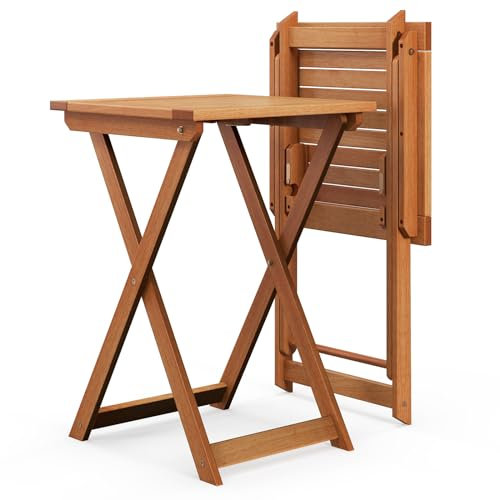 COSTWAY Tavolino da Giardino Pieghevole da 50 cm, Tavolino in Legno Massello per Esterni con Piano a Doghe, Tavolino Quadrato Portatile per Cortile, Bordo Piscina, Balcone, Portato 70 kg