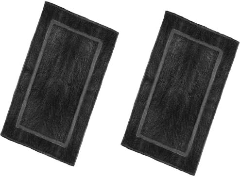 Opel tex Lot de 2 tapis de bain et de toilette 100 % coton - 50 x 70 cm - 1000 g/m² - Épais et antidérapant - Réutilisables - Noir