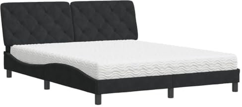 vidaXL Bett, Polsterbett mit Matratze, Bettgestell Bettrahmen mit Lattenrost, Schlafzimmerbett Doppelbett, Schwarz 160x200cm Samt