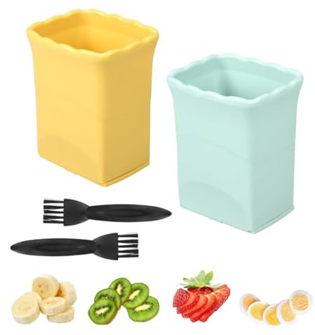 ChAusa 2 Pièces Coupe Fruits, Coupe Gobelets avec Récipient, Disques Coupe Tasse Multifonctions avec 2 Brosses, Coupe Fraises en Acier Inoxydable pour Coupes de Préparation de Salade et Bananes