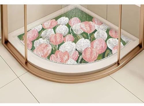 MYIESAXL Tappetino da Doccia angolare, Tappeto da Bagno in luffa, Tappeto Curvo Antiscivolo per Doccia Interna, tappetini da Bagno con Scarico, Tappetino da Bagno Lavabile (75x75 cm)