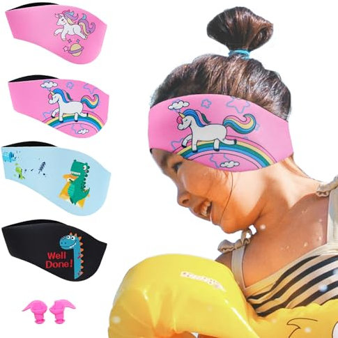 Bandeau de Natation Enfant, Bandeau Élastique avec avec Bouchons d'Oreille de Protection pour la Natation et Autres Sports Nautiques
