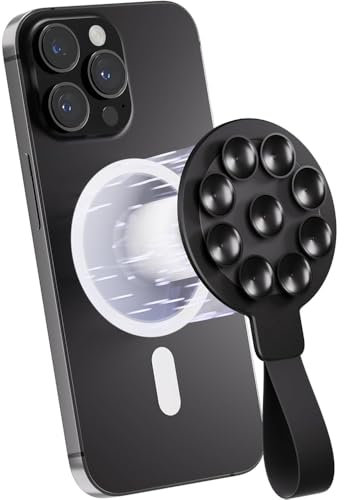 LINKWAY Soporte De Silicona Ventosa para MóVil, Soporte para teléfono con Silicona mag Safe en la Parte Posterior del teléfono, Soporte Mango sólido para Selfies y Videos tiktok y creación (Negro)