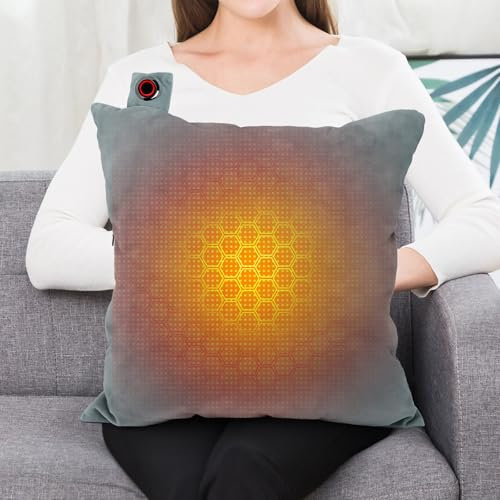Auniq USB Heated Back Cushion with Handwarmer Pocket, Flannel Heated Throw Pillow Washable Heating Hand Warmer Sofa Cushion with 3 Heat Settings Electric Heating Pad for Home Office Couch Pain Relief