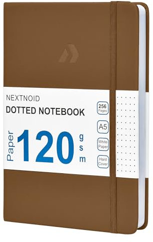 Nextnoid Taccuino con copertina rigida punteggiata, carta spessa da 120 g/m², formato A5, 256 pagine, perfetto per scrittura a mano, diagrammi, appunti e liste di cose da fare (marrone)