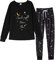 MyFav Womens Pyjamas Set Mode Lange Ärmel Mond Stern Druck Lässig Nachtwäsche Rundhalsausschnitt Top und Lange Hosen 2 Stück Hausanzug mit Kordelzug,Schwarz,S