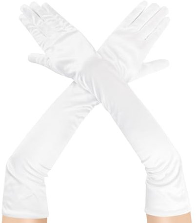 ztowoto Elegante Schwarze Handschuhe Satin-Frauen Lange Handschuhe Schwarz Daumenloch, Abendhandschuhe 1920s FüR Oper Abend Party Tanz Hochzeit Prom (58cm / 23in) (1, Weiß, Einheitsgröße)