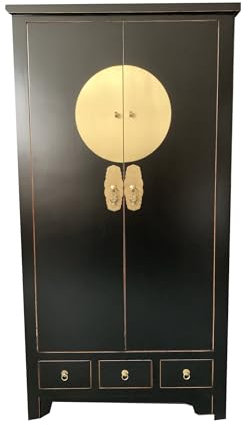 Fine Asianliving Armoire Chinoise Onyx Noir - Orientique Collection L95xW50xH190cm Armoire Chinoise Meubles Chinois Mobilier Oriental Asiatique Mandarin Pekin