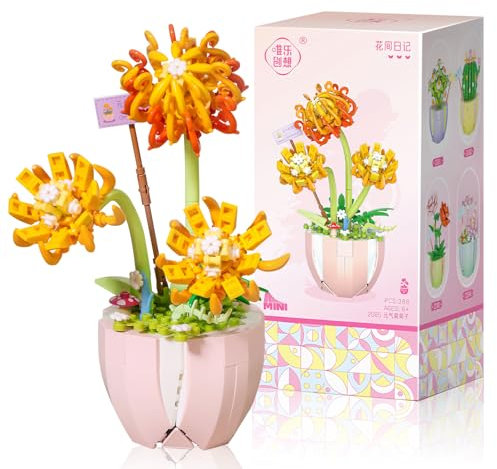 Darryy Blumenstrauß Baustein mit Exquisiten Verpackungsboxen, Blumen Bausteine Set, Home Deko, Zimmerdeko, Geschenk für Frauen und Männer, Botanik-Kollektion (Chrysantheme)