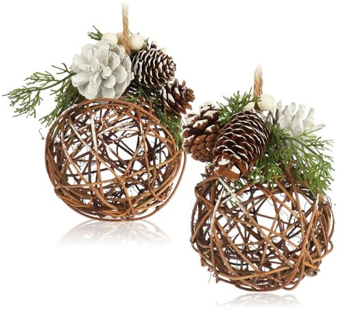 com-four® 2X Hänger-Kugel für die Weihnachtsdeko - Christbaumhänger für winterliche Gestaltung - handgemachter Raumschmuck zum Dekorieren - Hängedekoration für Fenster und Tür (2 Stück - Kugel)