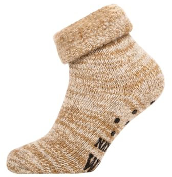 Ein Paar ABS Extra Dicke Wollsocken Damen Herren Uni Design Skandinavische Socken Kuschelsocken 63% Wolle Dicke Hyggelig Warm | Beige Gr. 43-46