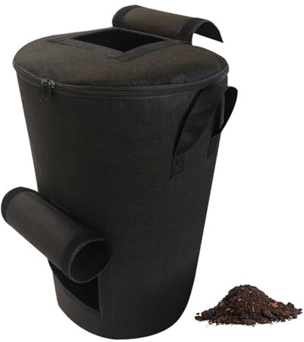 Lamppdcor Gartenabfallbeutel, Kompostbehälter im Freien 31.5x17.7 '' Nicht gewebte Stoffe Hofabfallbeutel mit doppelten Öffnungen Falten Komposter Tumbler Outdoor zum Umgang mit Schatten & Abfall