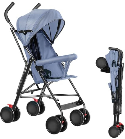 Kinderwagen, Sitzwagen, Sportwagen, 3-teiliger Sonnenschirm, Kinderwagen mit 4 Rädern, Moskitonetze mit Baumwolle) (C, Schwarz) (Blau)