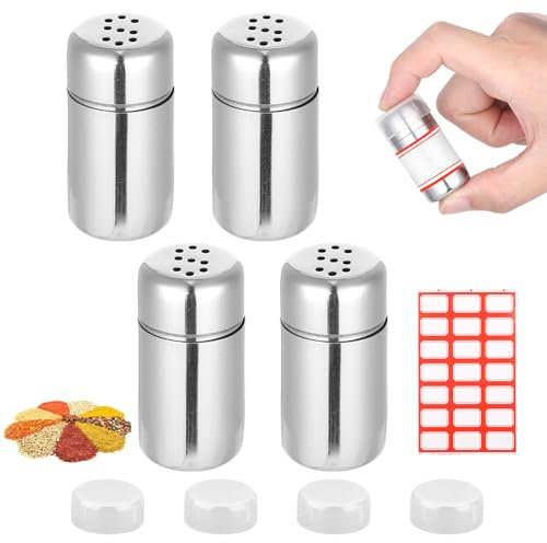 4 Stück Mini Salzstreuer für Unterwegs, 15ml Edelstahl Salzstreuer Klein mit Deckel, Mini GewüRzstreuer Camping, Geeignet für Küchen, Restaurants, Camping und Grillabende im Freien (4 S-Loch)