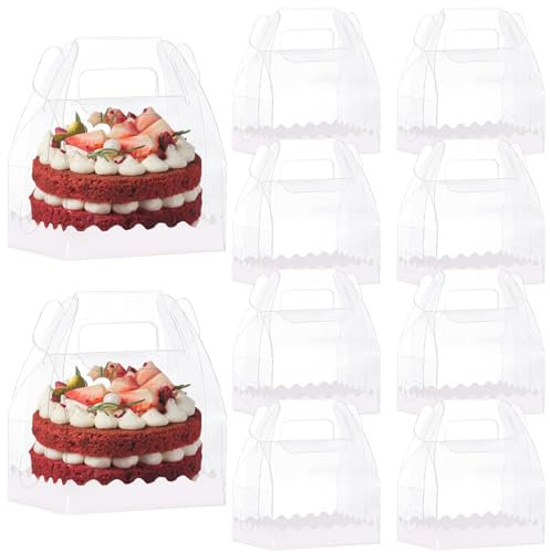 Fahibin 10 Stück Geschenkbox Set Durchsichtig mit Deckel, Klare Tortenschachteln, hängende transparente Geschenkboxen,klare Süßigkeitenschachtel,für Kunsthandwerk, Souvenirs 15x15x12cm