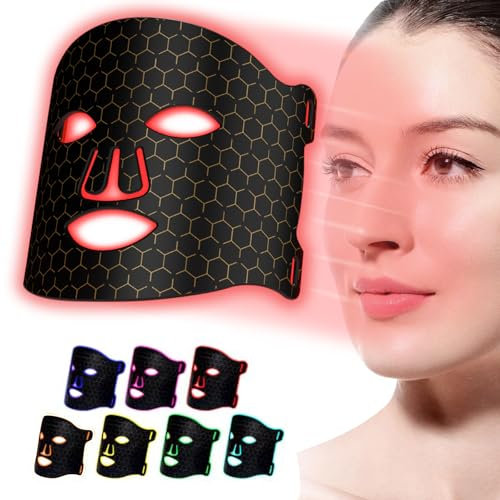 Red Light Therapy Mask for Face, 7 Colors LED Face Mask Light Therapy, Rechargeable Led Face Mask for Anti Aging Wrinkle Acne Removal,Professional Skincare at Home(Black)