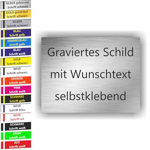KIWISTAR UG - ab 1 Stück - Namensschild 60x15mm Briefkastenschild selbstklebend - silber schwarz - Klingelschild personalisiert - Türschild mit Gravur - UV und wetterfest