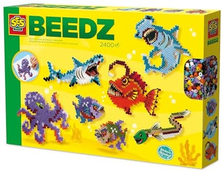 SES Creative 06209 Beedz Coole Meerestiere - Bügelperlen - Bastelset für Kinder Inklusive Perlen und Steckplatte - Für Kinder ab 5 Jahren