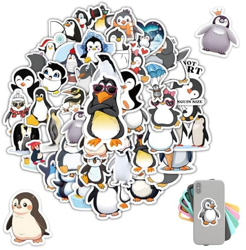60 Stücke Nette Pinguin Aufkleber, Niedliche Tier Wasserdicht Vinyl Aufkleber, Sticker Aesthetic, Scrapbook Stickers, Thema Aufkleber für Kinder Teens Erwachsene Reisekoffer