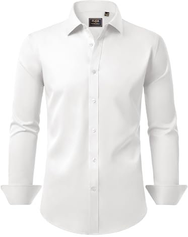 siliteelon Mens Shirts Wrinkle Free Business Shirt for Men Adult Cotton White Men's Dress Formal Shirt Regular Fit Stretch Mens Long Sleeve Shirts Work, Office, Wedding,Interview
