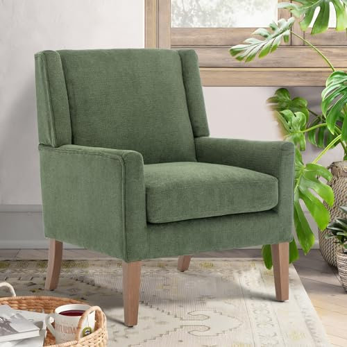 COLAMY Moderner Flügelrücken-Sessel für das Wohnzimmer, Polsterstoff Akzent-Sessel, Einzelsessel mit Loungesitz und Holzbeinen für Büro/Schlafzimmer/Leseecken, Grün