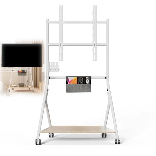 YZWZZXC Soporte TV Suelo, Soportes TV con Ruedas, Forma Simple, no Ocupa Espacio, Almacenamiento Diverso, Adecuado para Televisores de 40 a 85 Pulgadas, para Sala de Estar(White,50-85in)