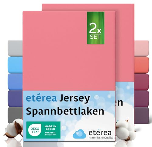 etérea Jersey 2er Set Spannbettlaken 180x200cm - 200x200cm Rosa bis 25 cm Höhe - 100% Baumwolle Spannbetttuch Oekotex - Doppelpack Bettlaken 180x200 cm - 200x200 cm - Rose