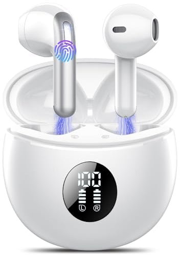 TIMU Écouteurs Bluetooth 5.4, Écouteur sans Fil avec 4 ENC Réduction Antibruit Mic Casque Bluetooth Hi-FI Son Stéréo, 50 Heures Durée de Lecture, IP7 Etanche, Écran LED, Contrôle Tactile Oreillette