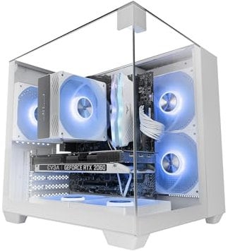 Mars Gaming MC-VISIONM, Caja Gaming Compacta MicroATX, Triple Cristal Templado, Estructura Doble Cámara, Soporte Refrigeración Líquida hasta 240mm, Minitorre PC con Amplia Capacidad Interna, Blanco