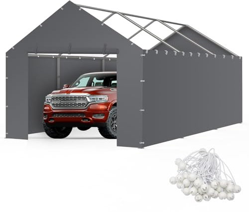 Carport Replacement Canopy Cover Sidewalls for 10x20x9.35FT Frame, Heavy Duty Garage Car Tent Shelter Tarp with Ball Bungees, Waterproof & UV Protected (Grey, Frame is not Included)