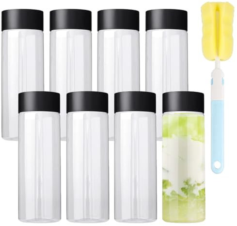 GEMMAHW 8Pcs 300ml Plastic Juice Bottles with Lids, Clear PET Leak-proof Plastic Bottles, Empty Reusable Smoothie Bottle for Juice, Milk, Homemade Beverages
