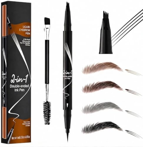 MOTIBACK Double tête Crayon Sourcil Micro-Fourchu à 4 Pointes Livré avec une brosse à sourcils et à cils - Imperméable et à la Transpiration, Tenue Longue pour Sourcils Naturels et Définis