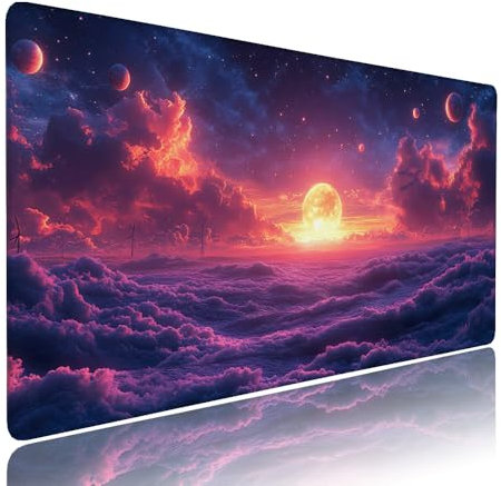 Grand Tapis de Souris XXL Noir Tapis Bureau avec Base Anti-Dérapage, Design Durable et Imperméable, sous Main à Bords Cousus Clavier Mouse Pad Coucher Soleil 600x300x3mm pour Gamer PC Portable d-408