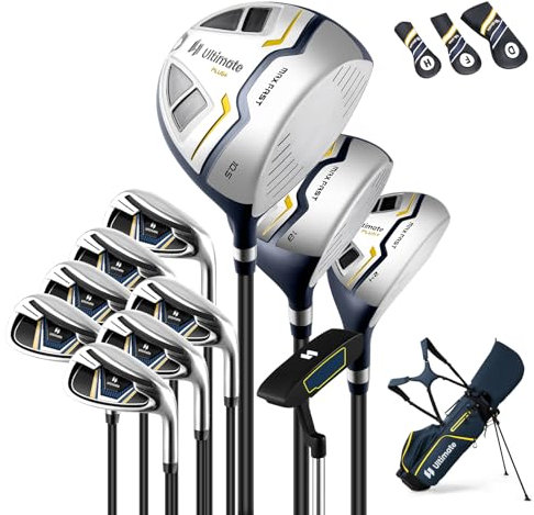 COSTWAY Komplett Golfschläger Set Herren, 15 teilges Golf Set Rechtshänder mit Golftasche & Regenhaube, Golfschlägersätze mit Driver, #3 Fairway-Holz, Hybrid, Eisen & Putter (Gelb)