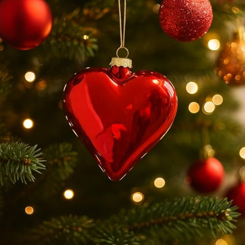 Addobbo Albero di Natale Cuore Rosso – Decorazione Pendente Pearly Heart con Finitura Perlata, Ornamento Elegante per Albero 12cm - Varzi dal 1956