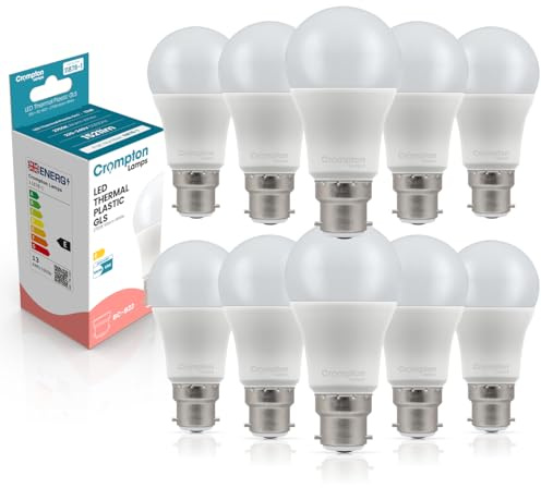 Crompton Lamps GLS LED B22 Bulb | 13W = 100W Equivalent | Warm White 2700K | Energy Efficient | Bayonet Lightbulb | Long Life 15,000-Hrs | Bulbs for Lamps | 10-Pack