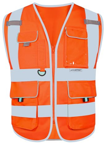 HYCOPROT Sicherheitswesten Warnweste Hohe Sichtbarkeit Sicherheit Reflektierendes Weste Executive Manager Workwear Jacke Zip Band Brace Handytasche Ausweishalter Warnwesten EN ISO 20471 Standards