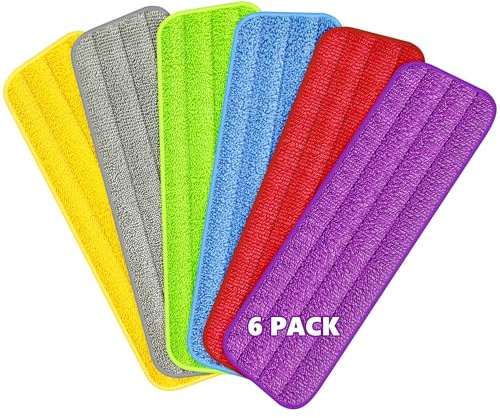 MEXERRIS Microfaser Mop Pads Wischmoppbezug 39×13 cm, 6 Stück | Bodenwischer Ersatzbezug Wiederverwendbare Maschinenwaschbare Wischpads für Bodenwischer & Sprühmopp, Mehrfarbig