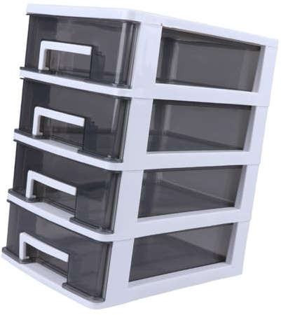 Hemobllo Gabinete De Almacenamiento Cajones 4 Capas Mediano, Caja De Plástico Transparente y Blanco, Organizador Multifuncional Para Escritorio y Oficina, Porta Artículos Varios Portátil