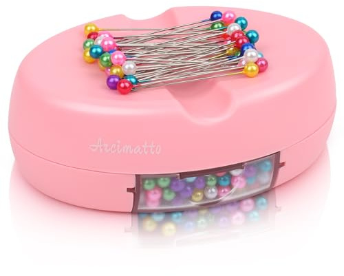 SUNHUITOY Magnetkissen mit Schublade, Magnet-Nadelkissen mit 100 Bunte Kopfnadeln Nähzubehör Zubehör für snadeln zum Quilten Basteln Patchwork sicheres Aufbewahren (Rosa)