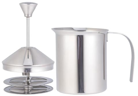 SHINEOFI Montalatte Manuale in Acciaio Inox 304 Doppia Rete Schiumatore Portatile per Latte 400 Bricco per Cappuccino Adatto a Uso Domestico e Bar